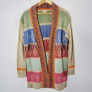Greenfield winter Collection boho fringe Mohair blend cardigan sweater Size M